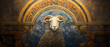 Mosaic background art of Lamb of God in church