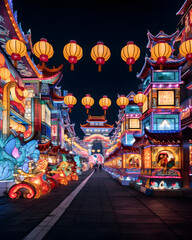 Wall Mural - chinese temple in the night, neon 