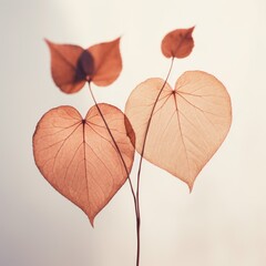 Canvas Print - Two leaves with hearts on them in front of a white background, AI