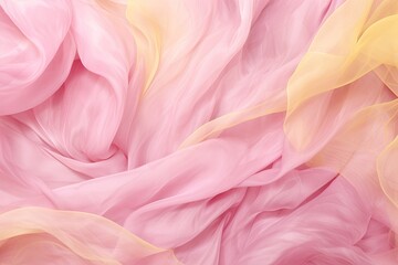 Wall Mural - Rose Reverie: Pink and Yellow Chiffon Fabric Textures - Ideal Backgrounds for a Dreamy Ambiance