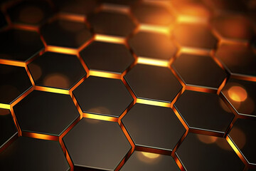 Sticker - Abstract hexagonal metallic background with lighting effects