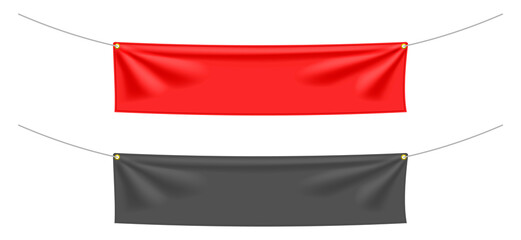 Wall Mural - red and black textile banners with folds. blank hanging fabric template collection. png clipart isol