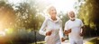 woman senior man outdoor running couple lifestyle sport smiling together jogging healthy nature fit happy active retirement exercise fitness run
