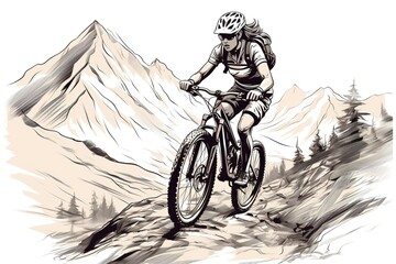 Wall Mural - cyclist mountain bike pencil drawing