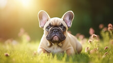 Funny French Bulldog Puppy On The Grass
