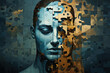 Mind, psychology, personality illustration concept. Portrait of a man with closed eyes puzzle