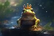Lovable Cute frog prince. Animal crown nature. Generate Ai