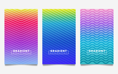 Poster - Set of vector gradient backgrounds with line texture. For covers, wallpapers, branding, business cards, social media and other projects.