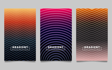 Poster - Set of vector gradient backgrounds with line texture. For covers, wallpapers, branding, business cards, social media and other projects.