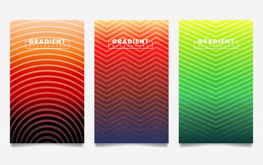 Poster - Set of vector gradient backgrounds with line texture. For covers, wallpapers, branding, business cards, social media and other projects.
