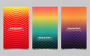 Poster - Set of vector gradient backgrounds with line texture. For covers, wallpapers, branding, business cards, social media and other projects.