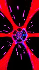 Poster - hexagonal neon light tunnel motion graphics, looping animation of vertical screen design looping animation