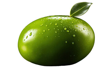  olive. One green olive with drop of oil isolated PNG Background. Generative Ai.