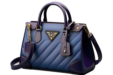 Dark blue leather handbag with front pocket isolated PNG Background. Generative Ai.