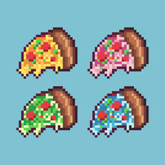 Poster - Pixel art sets of slice of pizza food with variation color item asset. Simple bits of pizza pixelated style. 8bits perfect for game asset or design asset element for your game design asset.