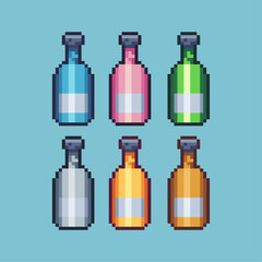 Fototapete - Pixel art sets of wine bottle with variation color item asset. Simple bits of bottle pixelated style. 8bits perfect for game asset or design asset element for your game design asset.