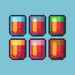 Poster - Pixel art sets of juice drink glass with variation color item asset. Simple bits of glass of juice pixelated style. 8bits perfect for game asset or design asset element for your game design asset.