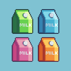 Poster - Pixel art sets of milk with variation color item asset. Simple bits of milk box pixelated style. 8bits perfect for game asset or design asset element for your game design asset.