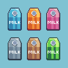 Poster - Pixel art sets of milk with variation color item asset. Simple bits of milk box pixelated style. 8bits perfect for game asset or design asset element for your game design asset.