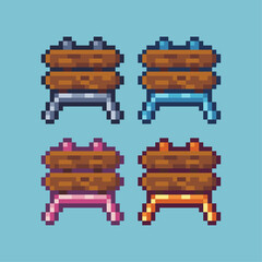 Fototapete - Pixel art sets of wood plank with variation color item asset. Simple bits of plank pixelated style. 8bits perfect for game asset or design asset element for your game design asset.