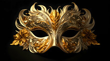 Mystique Golden Venetian Carnival Mask On The Black Background.