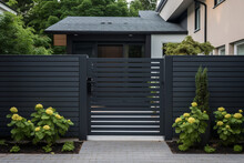 High Dark Grey Home Door Aluminum Gate Gray Slats Portal Garden Of Suburb House