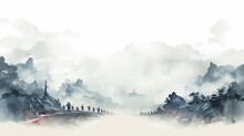 Template Background Chinese Ink Art Landscape Painting Ancient History Of China Wallpaper War Battlefield Soldiers Trade Wuxia Online Game Style