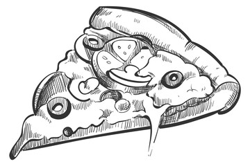 Sticker - Pizza slice sketch. Traditional italian fast food