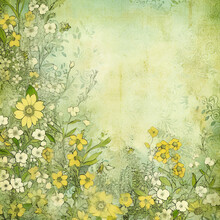 Spring Green Leaves And Yellow Flowers Scrapbook Paper Design Background