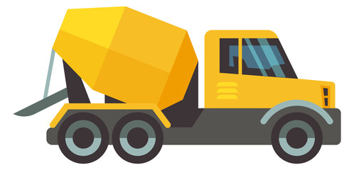 Canvas Print - Concrete mixer flat icon. Yellow transport side view