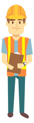 Sticker - Construction worker character. Cartoon man in hard hat