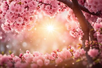 Wall Mural - pink blossom in a shape of heart Beautiful spring background. ai generative