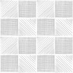 Hand draw straight diagonal line and grid seamless pattern, pencil rough drawing pattern
