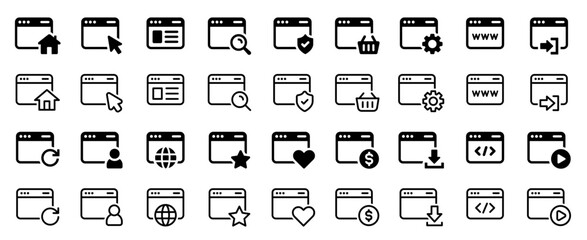 Poster - browser icon set. website, tab, web page, online, window and interface. vector symbol element collec
