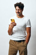 © SHOTPRIME STUDIO - Hipster man technology message phone white online