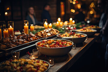 Poster - Christmas dinner table with many food and drinks