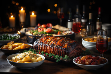 Poster - Holiday dinner table with food and drinks