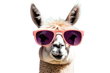 Wall Mural - creative animal concept llama in sunglass shade glasses isolated on a white or transparant background