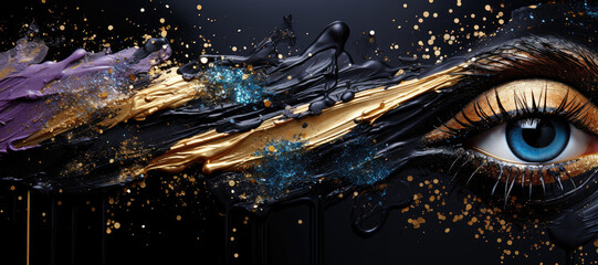 Poster - Eye with abstract make up brush strokes background
