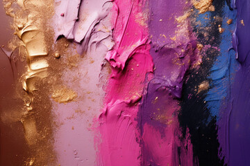 Poster - abstract gold pink purple make up brush strokes background
