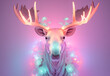 © MARCELO - Modern illustration of a moose in pastel colors with neon style lighting. Floral ornaments.