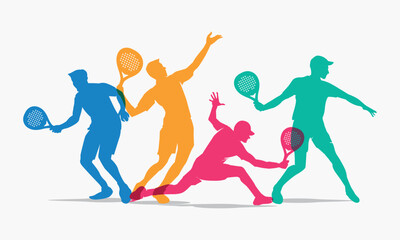Wall Mural - colorful vector editable padel or paddle player poses for any graphic background
