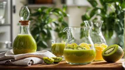 Canvas Print - Fresh juice from oranges and kiwi in the kitchen