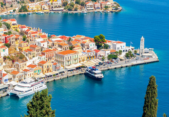 Canvas Print - Symi town cityscape, Dodecanese islands, Greece