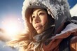 Asian Female Snowboarding Ridin Backdrop Generative AI