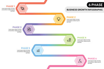 Wall Mural - Hexagon shape loop zig zag infographics. 6 Step business process infographic concept.