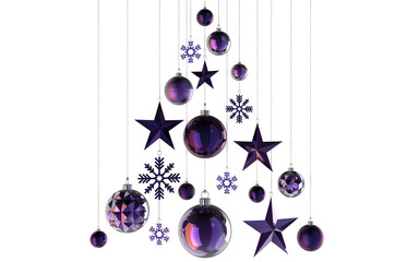 Wall Mural - sweet abstract christmastree in purple stars snowflakes baubles hanging from above isolated 3d rende