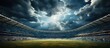 Football Stadium Background. When the weather is rainy, the sky is cloudy