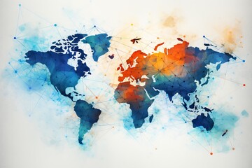 Wall Mural - an abstract representation of a world map intertwined with trade routes and financial networks, symb