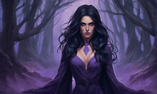 Halloween Theme With A Young Woman With A Magic Dress Halloween Theme With A Young Woman With A Magic Dress Beautiful Young Woman In Purple Fantasy Forest